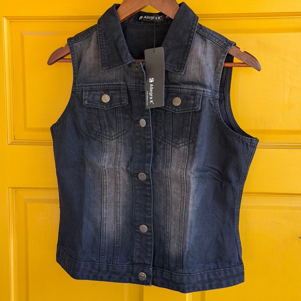 Allegra K Women's Distressed Black Denim Vest Small